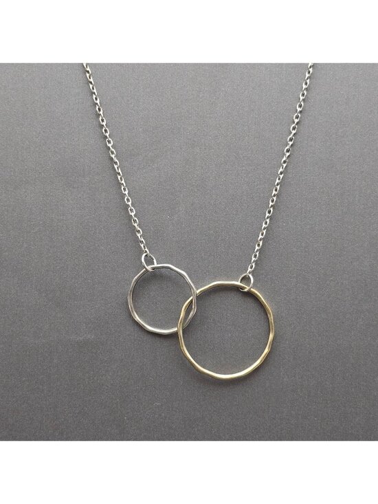 Unbranded Jewelry - Sterling Silver Vermeil Interlocking Circles Necklace 16"-18" Modernist Hammered